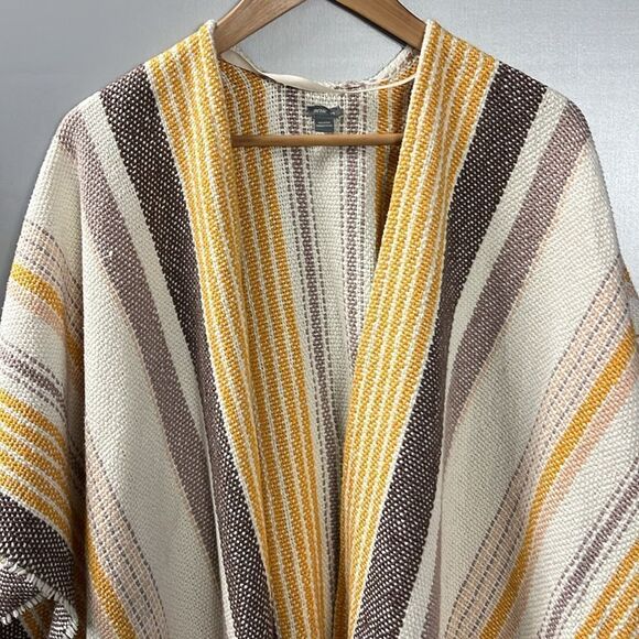 Aerie Striped Yellow and Brown Poncho One Size - Picture 2 of 6